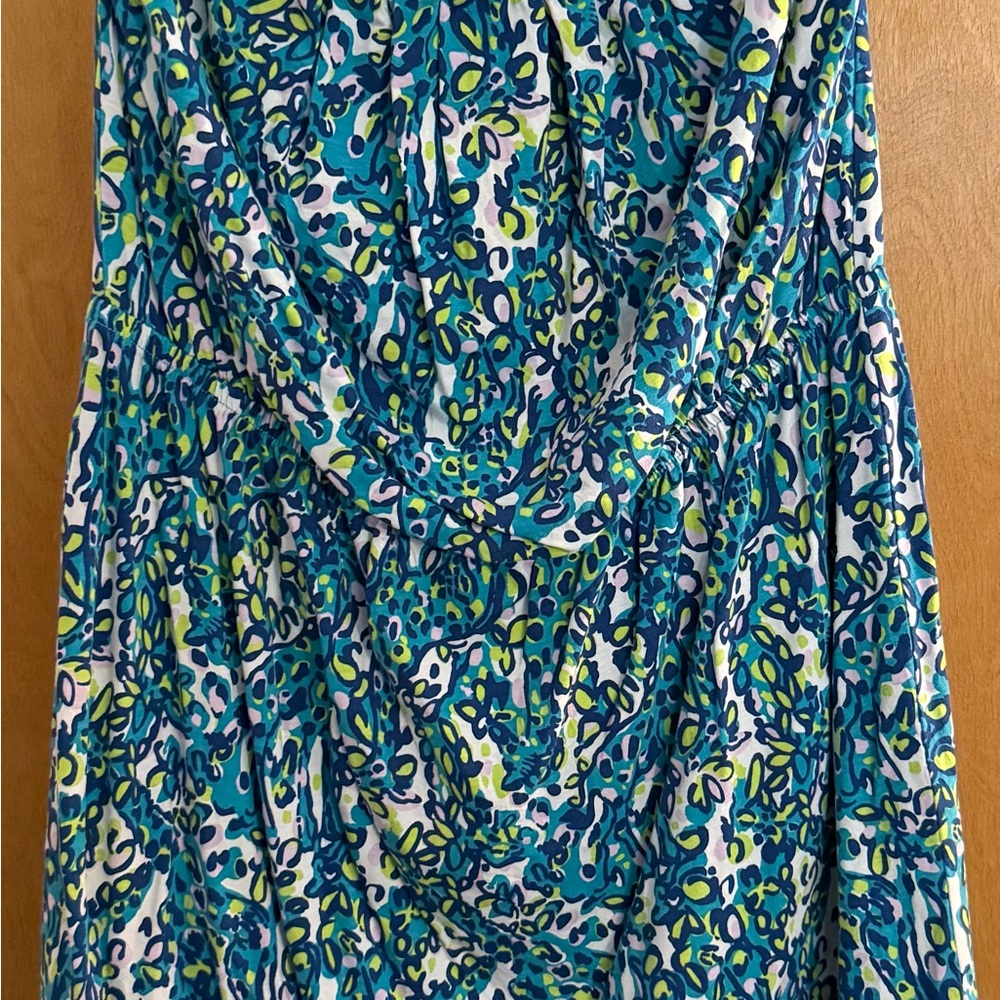 Lilly Pulitzer Strapless Dress in Blue and Green Print